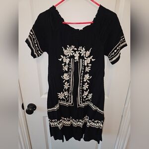 Black Dress with White Floral Embroidery